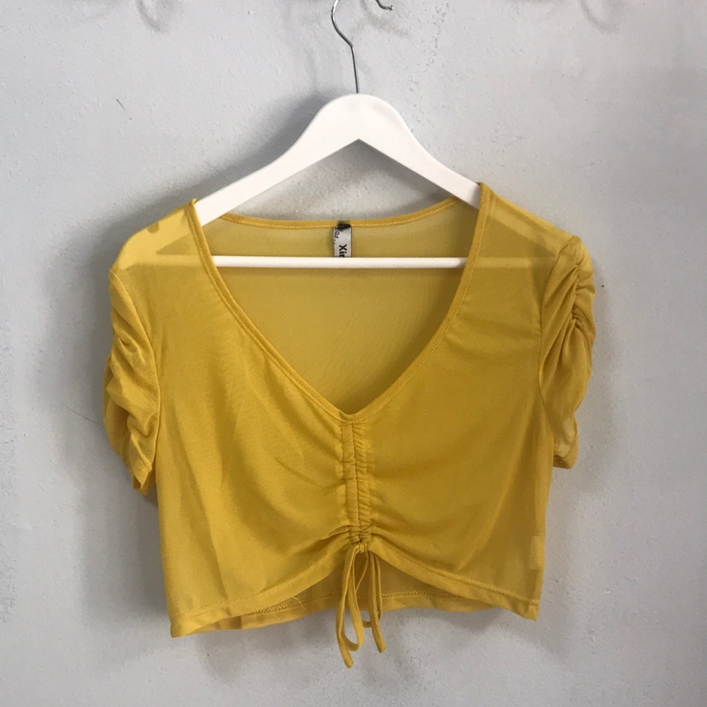 Yellow mesh crop top